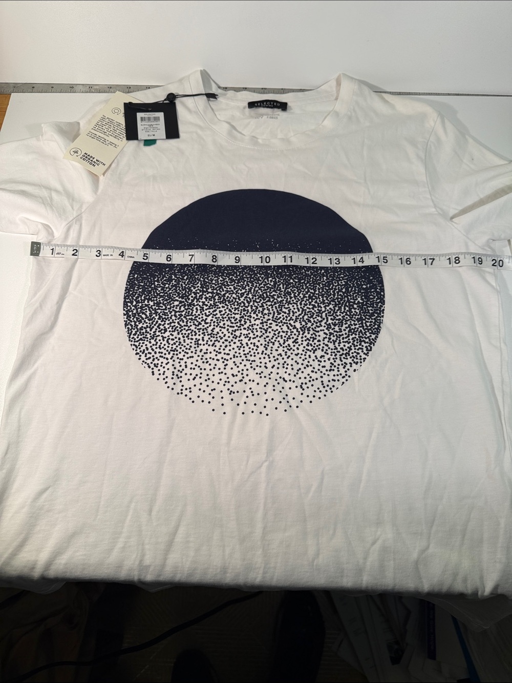 Selected Homme, White Graphic Dot Circle Cotton T-Shirt - Picture 3 of 9